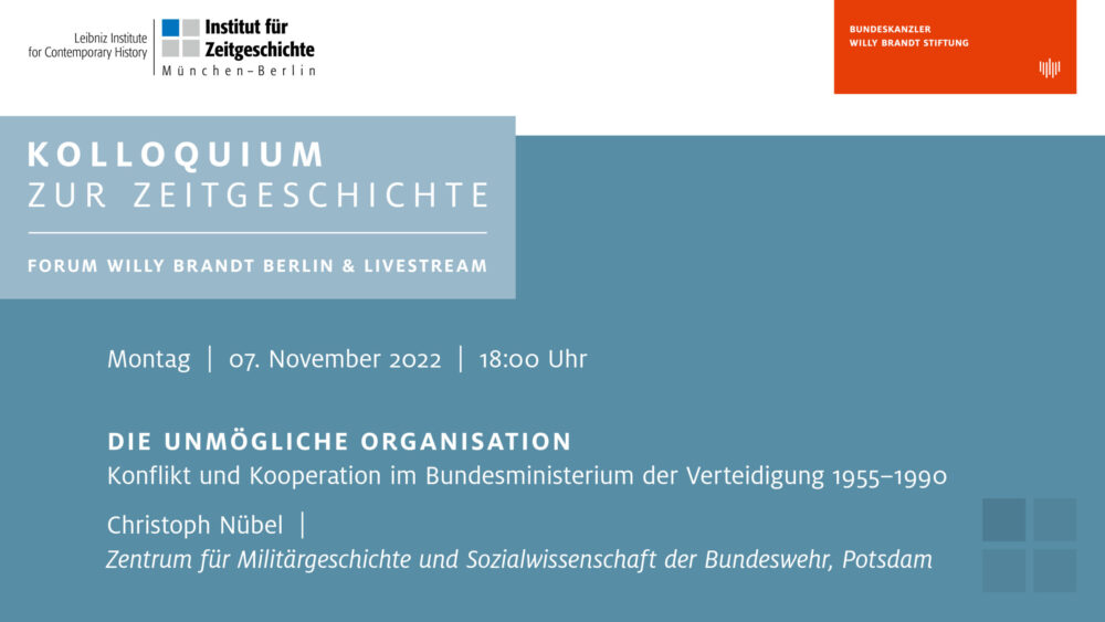 Keyvisual Kolloquium zur Zeitgeschichte Christoph Nübel am 7. November 2022 mit Logo