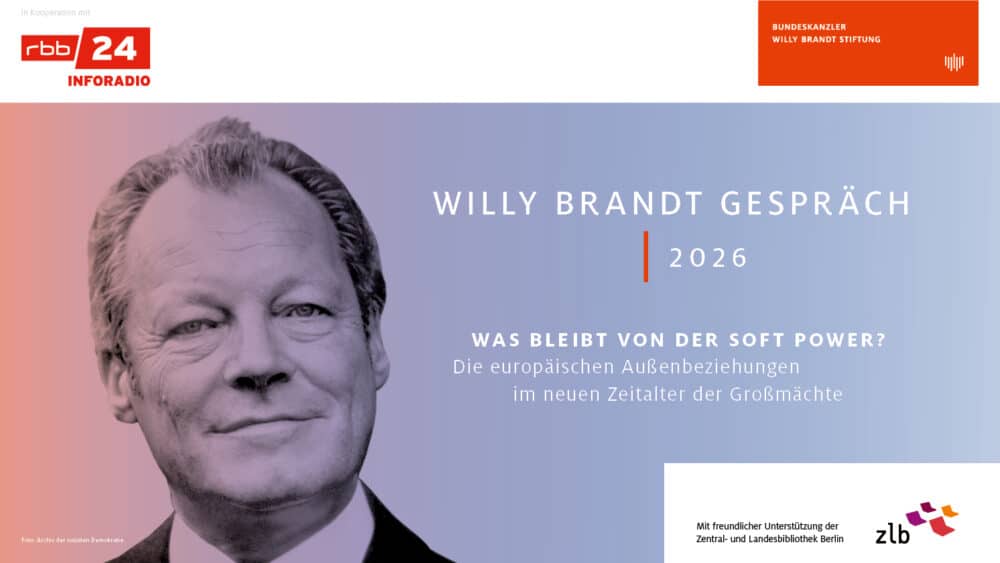 Willy-Brandt-Gespräch 2026 Key-Visual mit Brandt-Kopf, Typo und 3 Logos