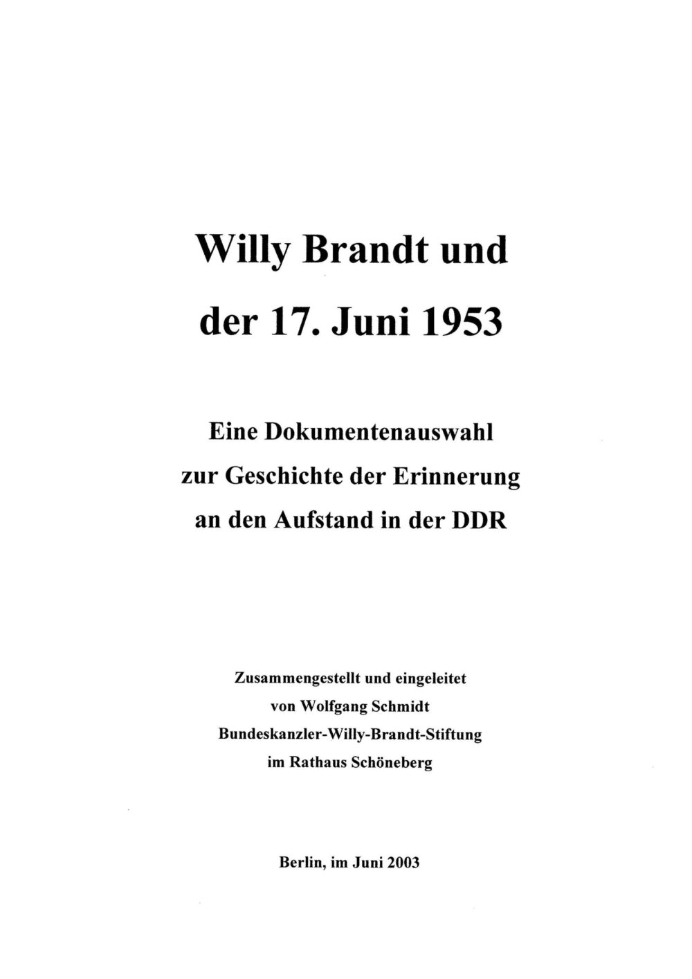 Coverseite Willy Brandt und der 17. Juni 1953