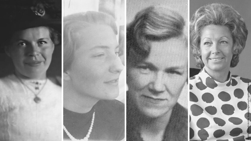 Vier schwarz-weiß Portraits nebeneinander von Martha Frahm, Gertrud Meyer, Aase Lionaes und Rut Brandt